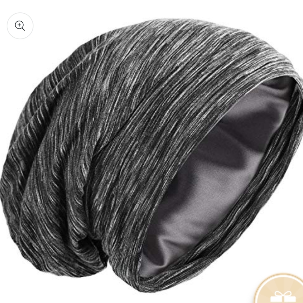 Womens Black Grey Bamboo Satin Lined Hair Hat LVAIZ Satin Silk Lining Sleep Cap